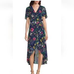 Eliza J Floral Print High Low Hem Faux Wrap Dress Size 6 NWT